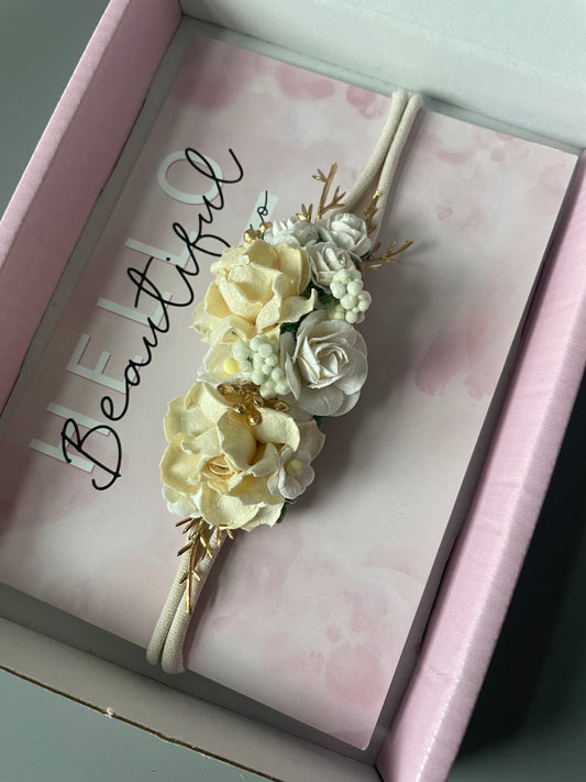 Cream and Gold Flower Headband