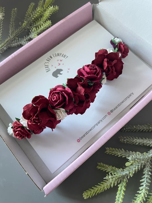 Burgundy & White Flower Headband